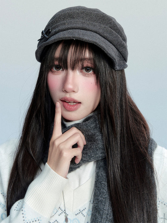 Brimmed Slouchy Hat With Bow Accent