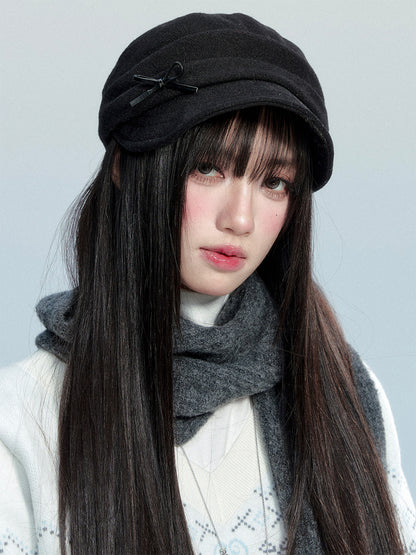 Brimmed Slouchy Hat With Bow Accent