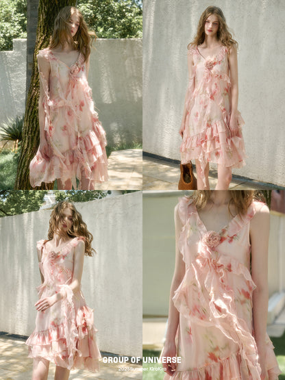 Asymmetric Rosy Translucent Dress