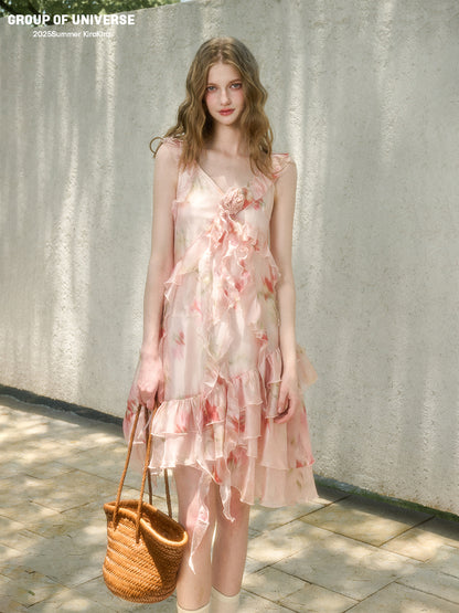 Asymmetric Rosy Translucent Dress