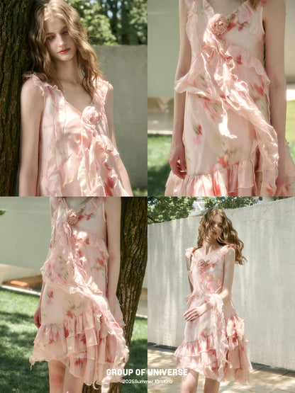 Asymmetric Rosy Translucent Dress