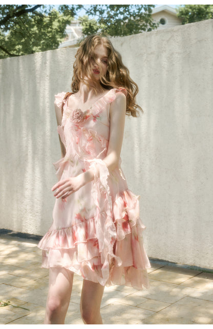 Asymmetric Rosy Translucent Dress