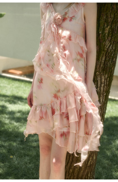 Asymmetric Rosy Translucent Dress