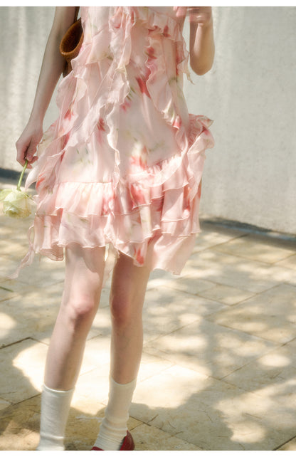 Asymmetric Rosy Translucent Dress