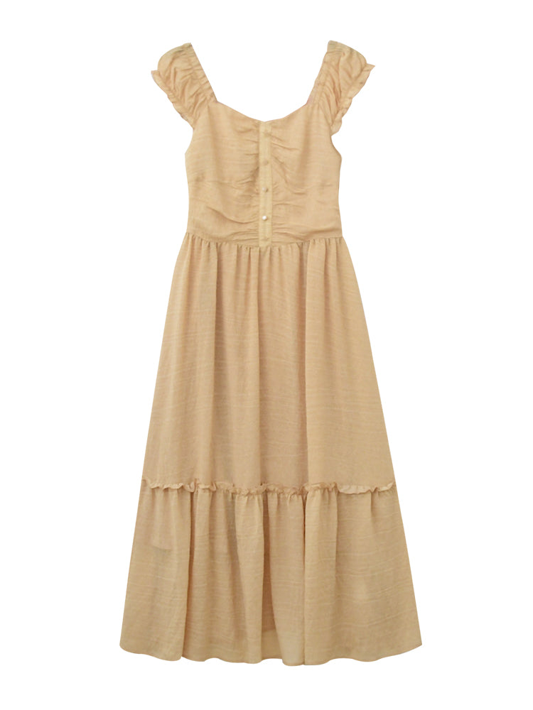 Textured Cap Sleeve Long Dress