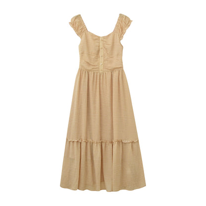 Textured Cap Sleeve Long Dress
