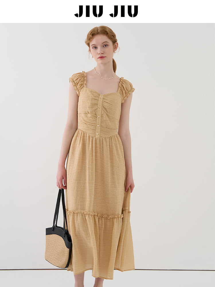 Textured Cap Sleeve Long Dress