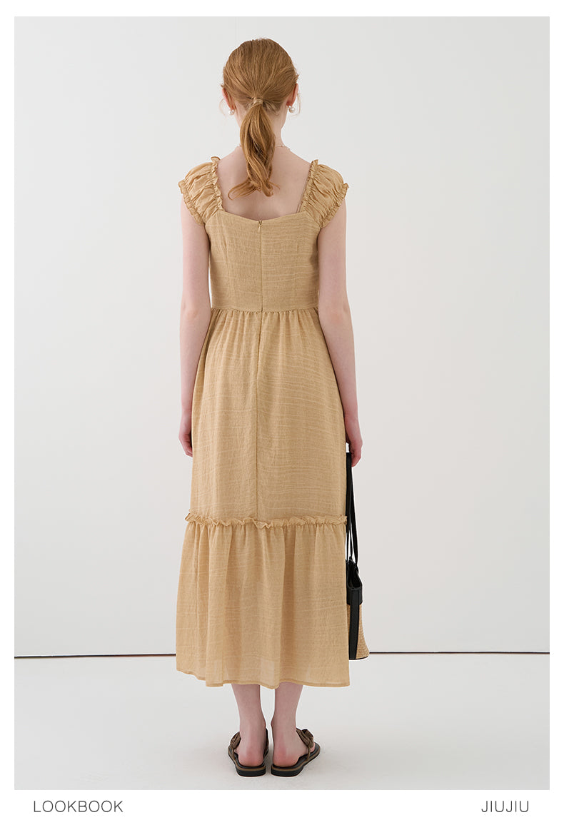 Textured Cap Sleeve Long Dress