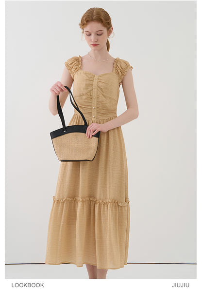 Textured Cap Sleeve Long Dress