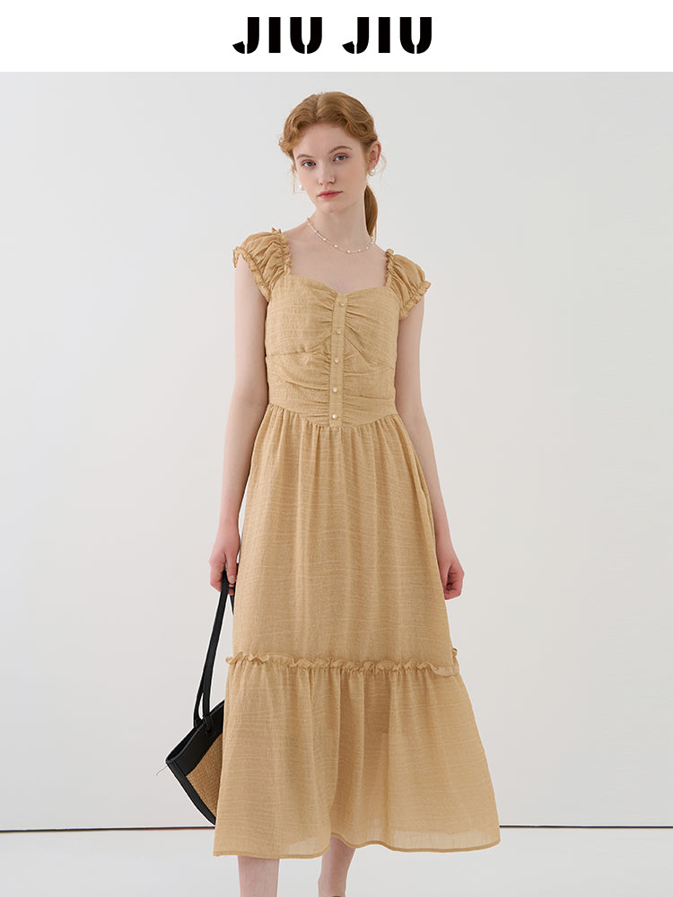 Textured Cap Sleeve Long Dress