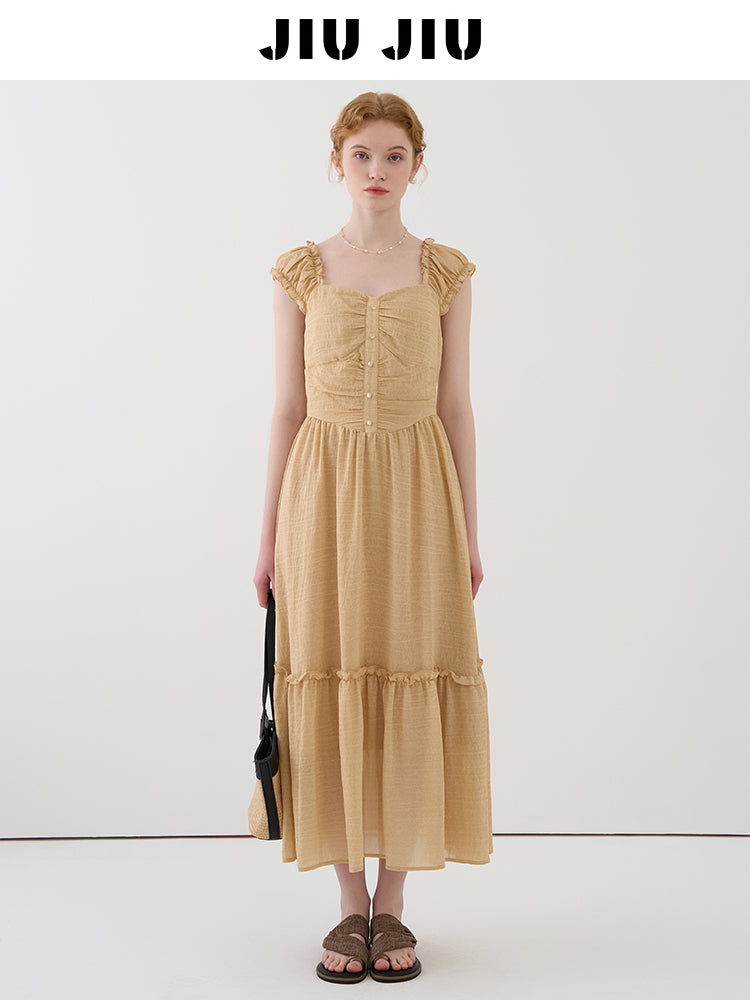 Textured Cap Sleeve Long Dress