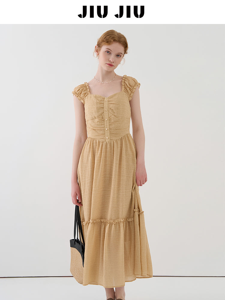 Textured Cap Sleeve Long Dress