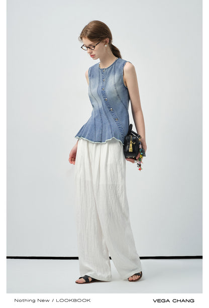 Multi-Seam Asymmetric Denim Top