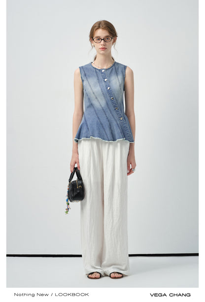 Multi-Seam Asymmetric Denim Top
