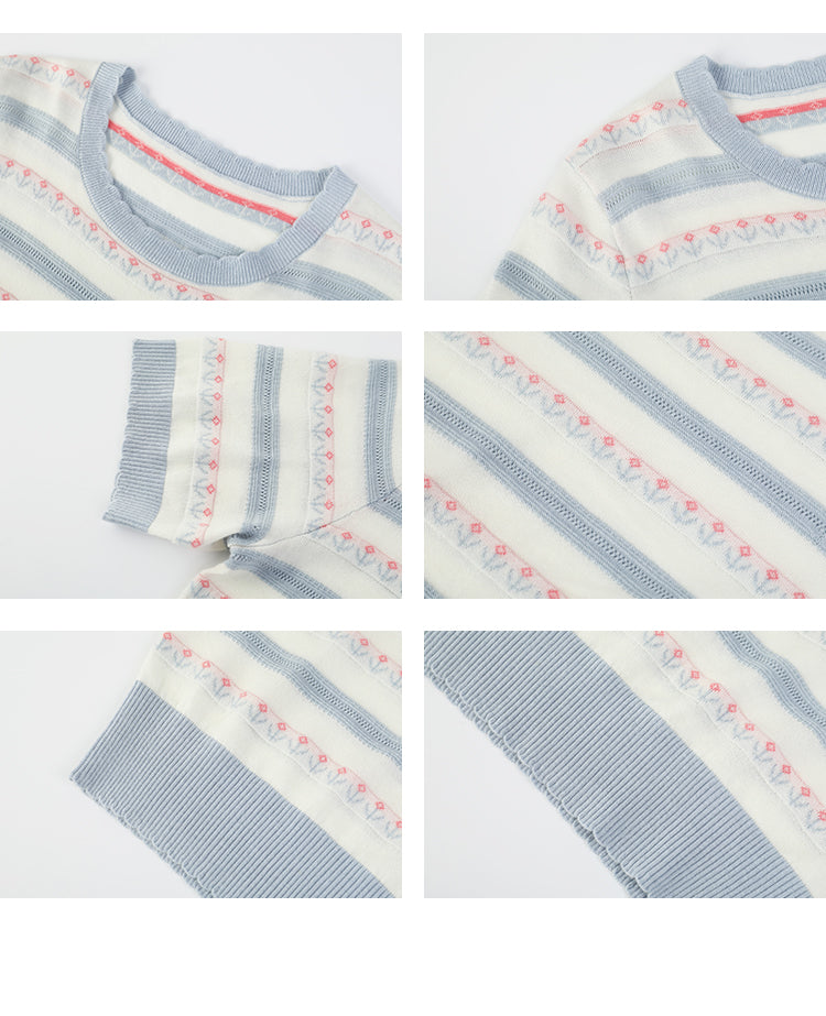 Scalloped Edge Floral Jacquard Knit Top