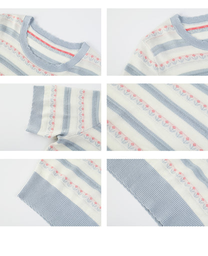 Scalloped Edge Floral Jacquard Knit Top