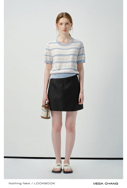 Scalloped Edge Floral Jacquard Knit Top