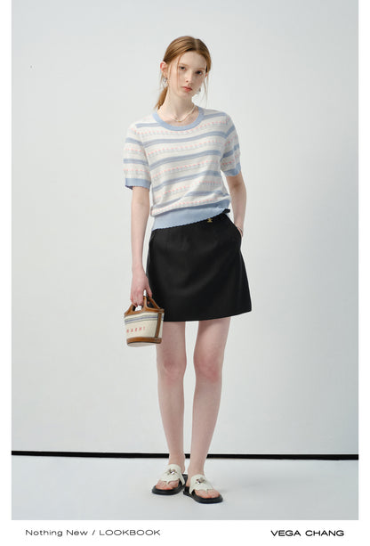 Scalloped Edge Floral Jacquard Knit Top