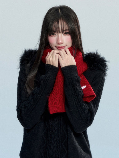 Wool Blend Cable-Knit Scarf