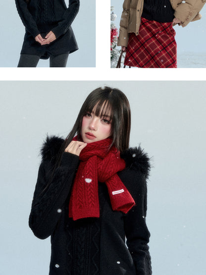 Wool Blend Cable-Knit Scarf