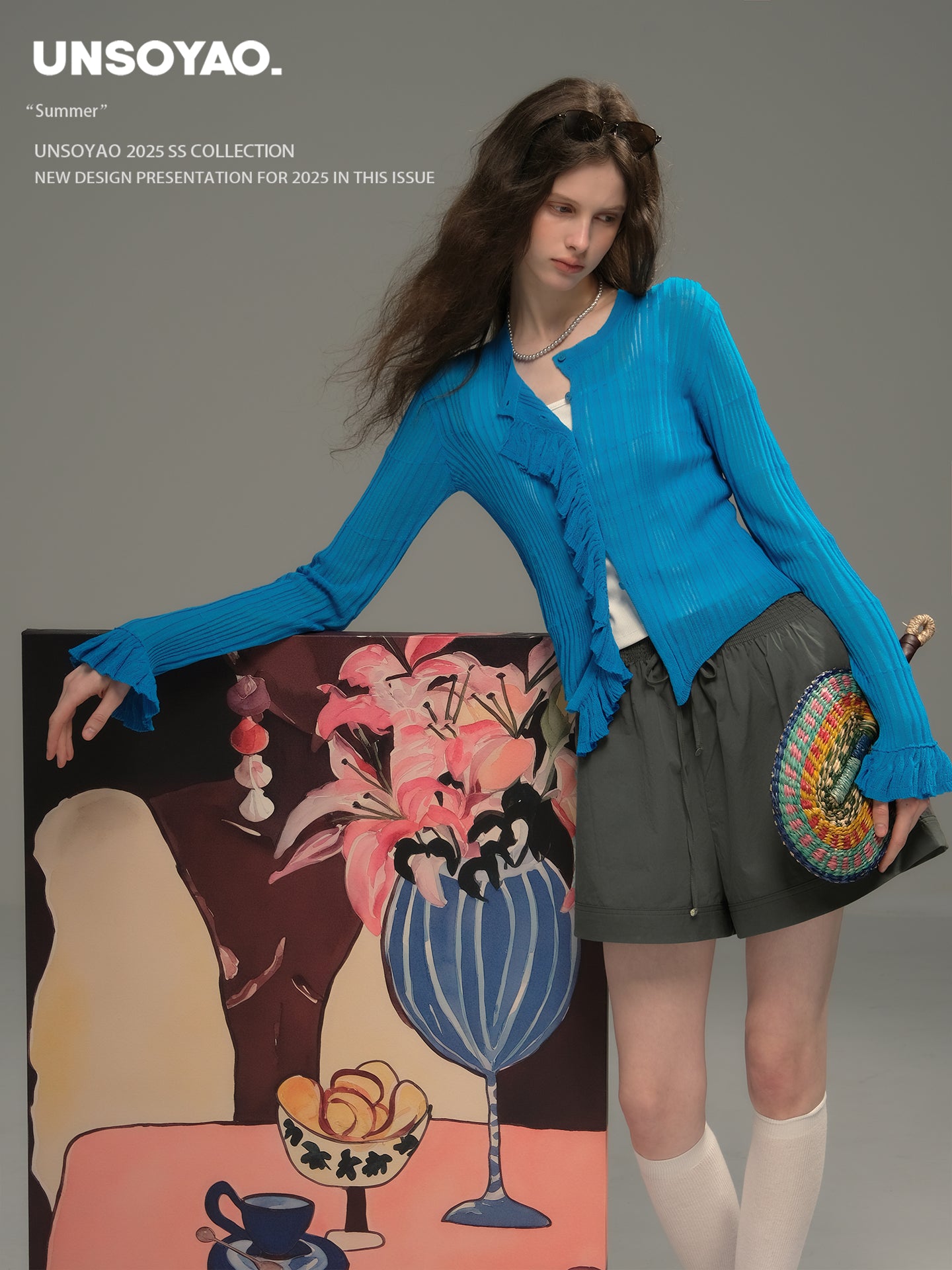 Ruffled Rib Knit Cardigan-Style Top