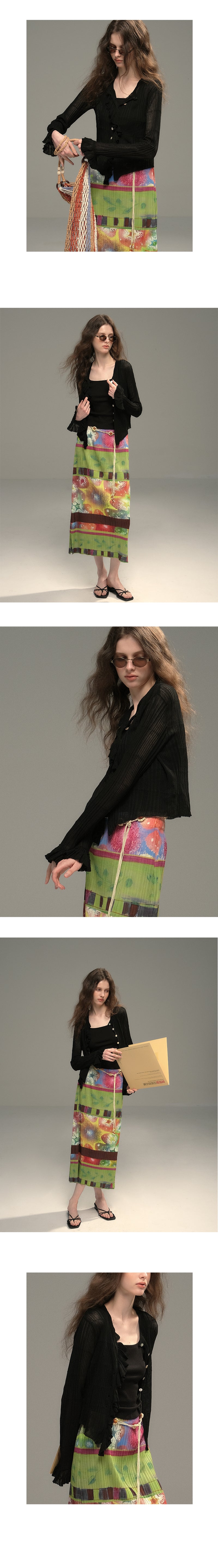 Ruffled Rib Knit Cardigan-Style Top