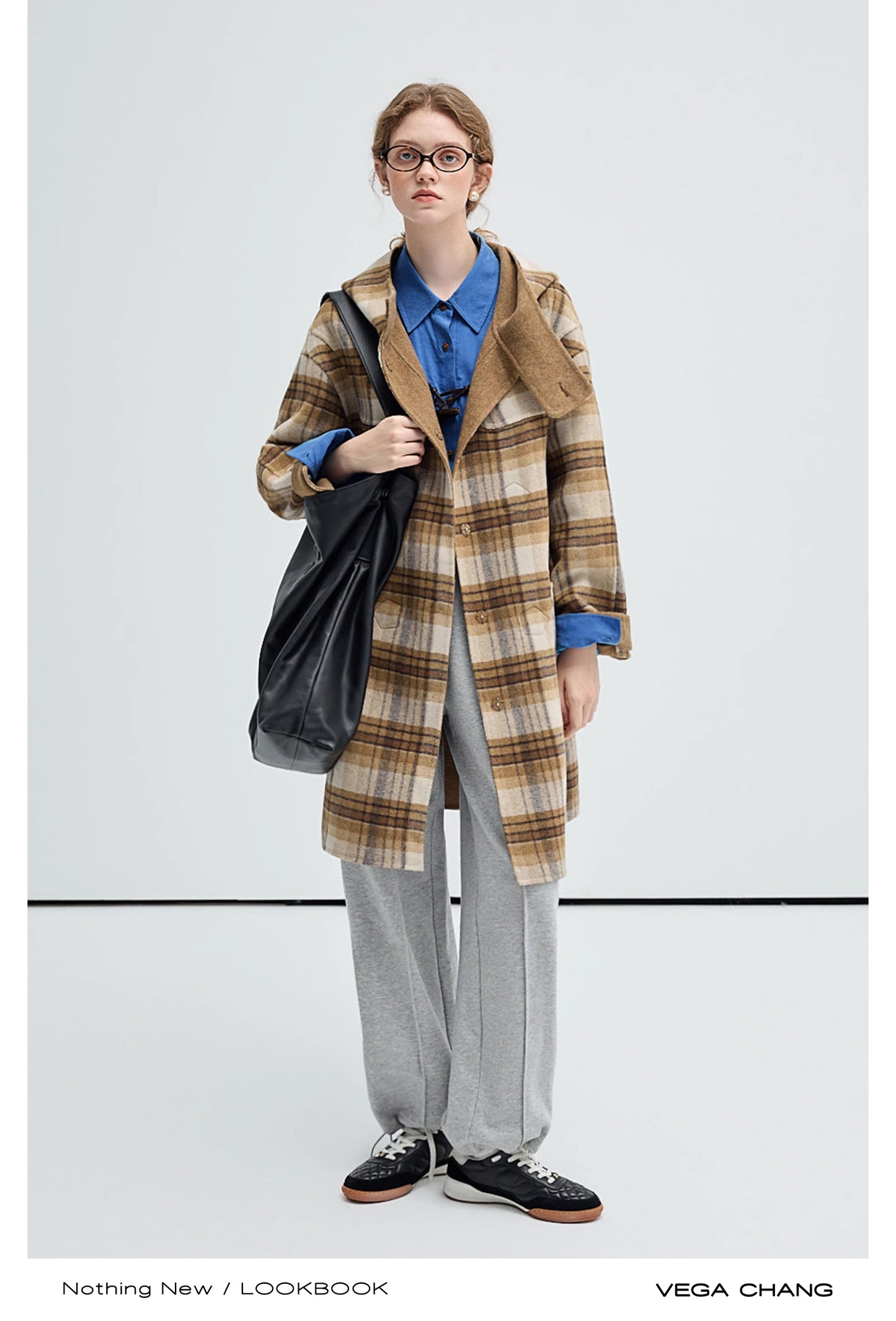 Plaid Wool Blend Reversible Hooded Coat