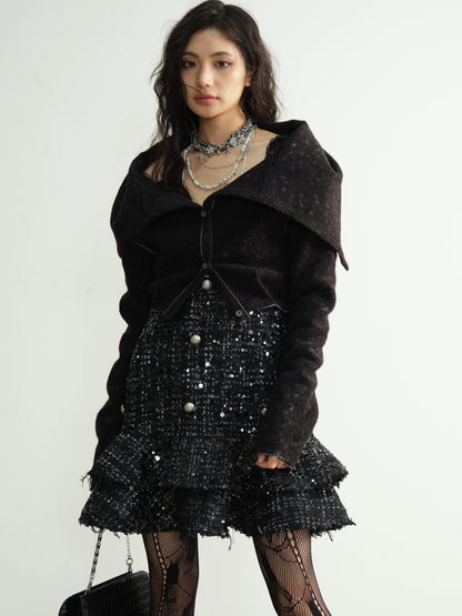 Sparkling Sequin Tiered Mini Dress With Raw Edge