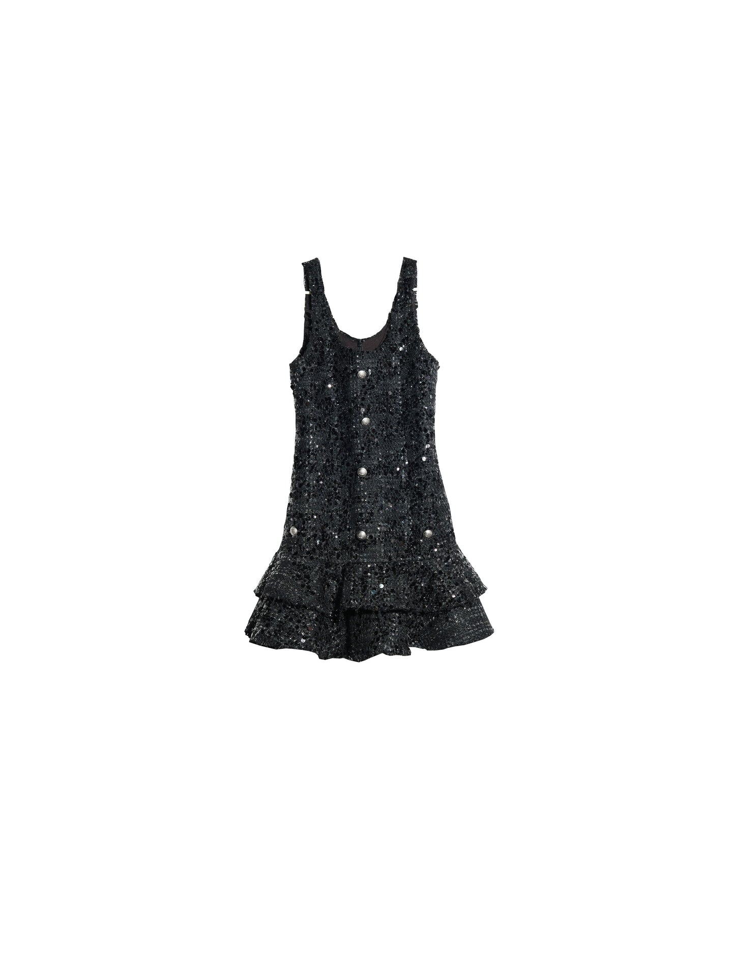 Sparkling Sequin Tiered Mini Dress With Raw Edge