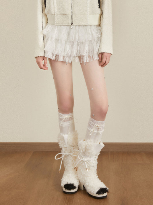Ruffled Lace-Tiered Skirt Pants