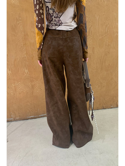 Embroidered Faux Leather Loose-Fit Pants