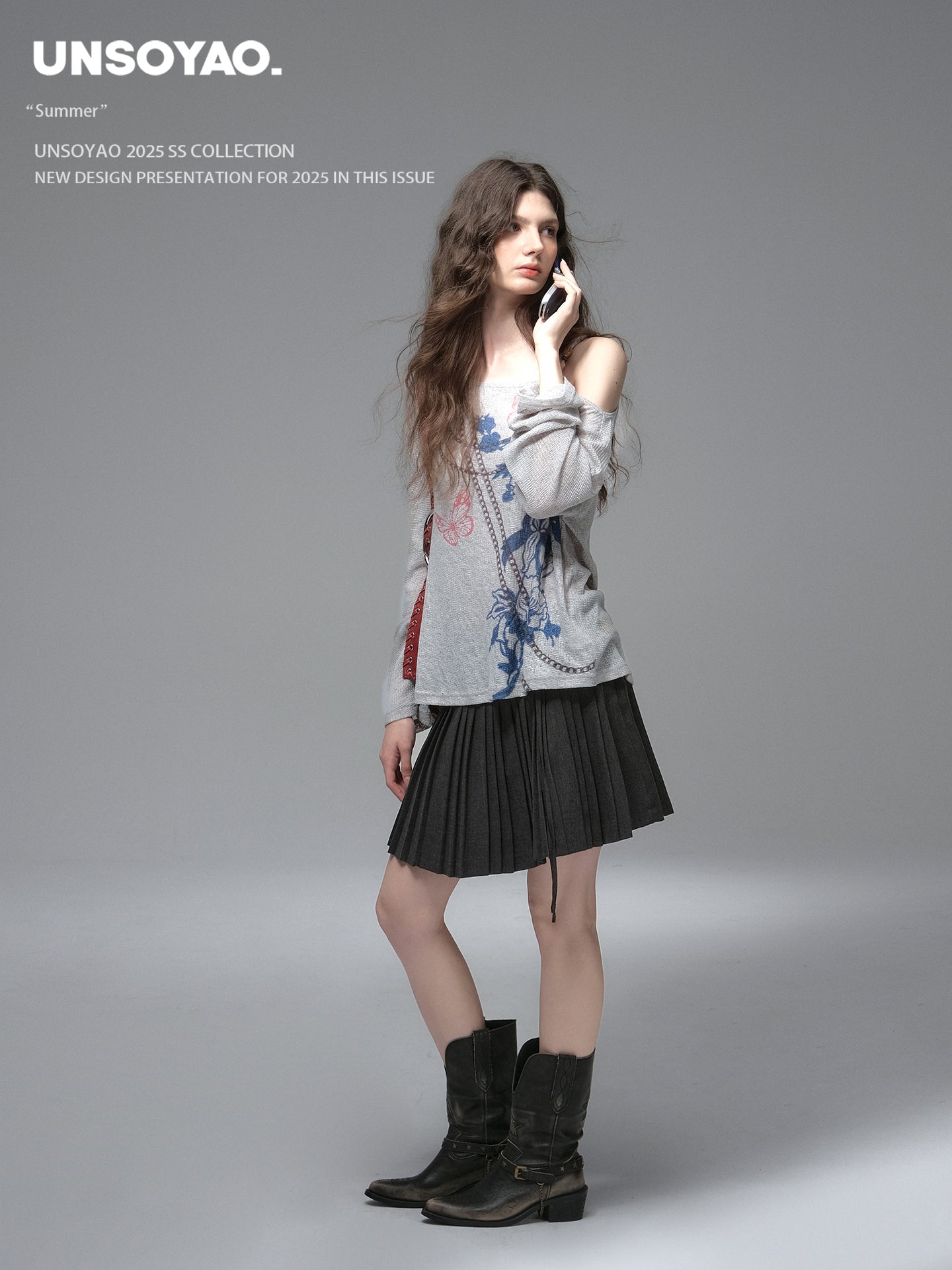 Wool Blend Accordion Pleated Skirt With Tie Belt