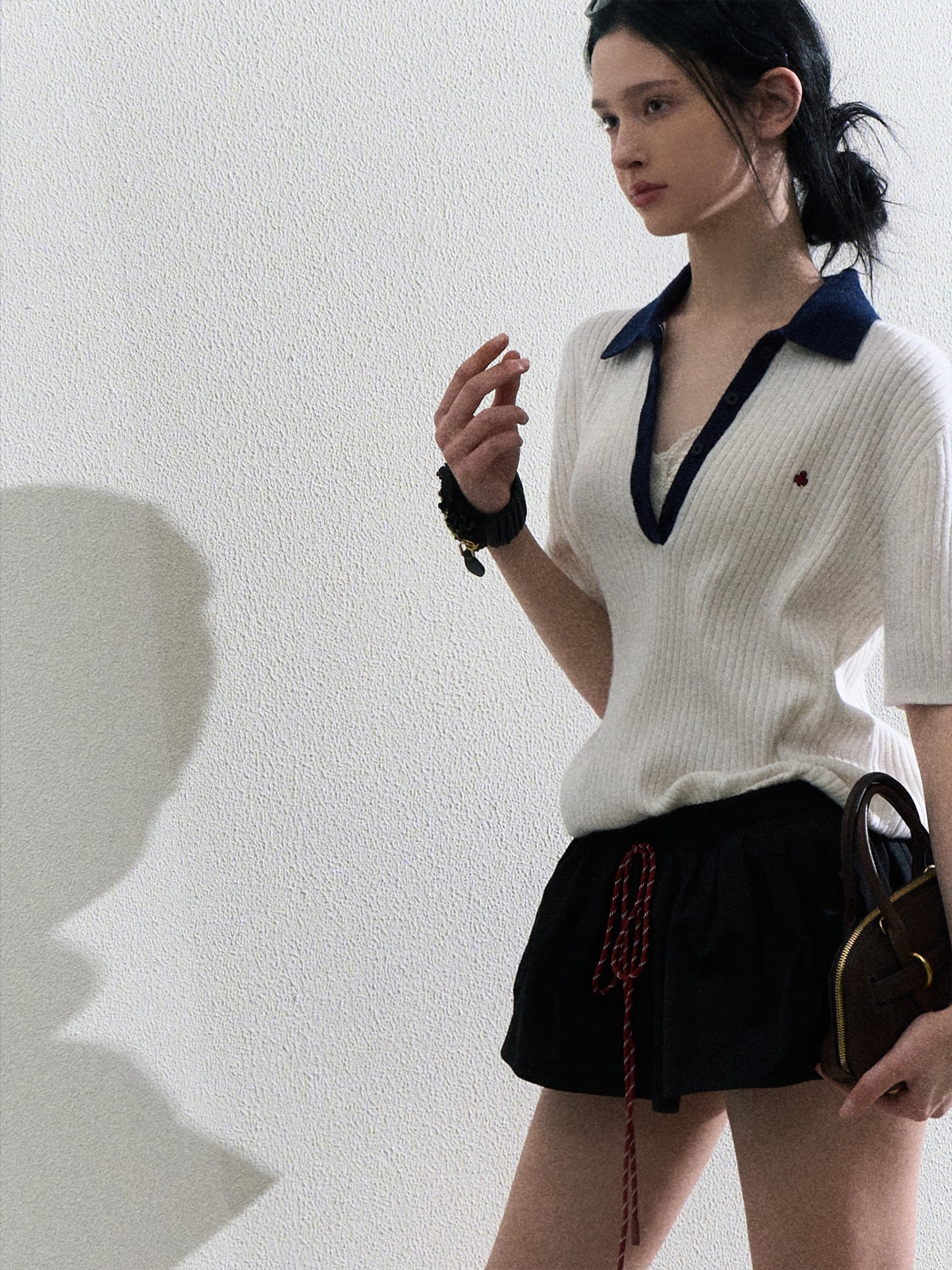 College-Style Wool-Blend Short-Sleeve Rib Knit Polo