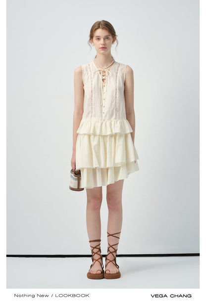 Lace-Up Sleeveless Top & Tiered Skirt