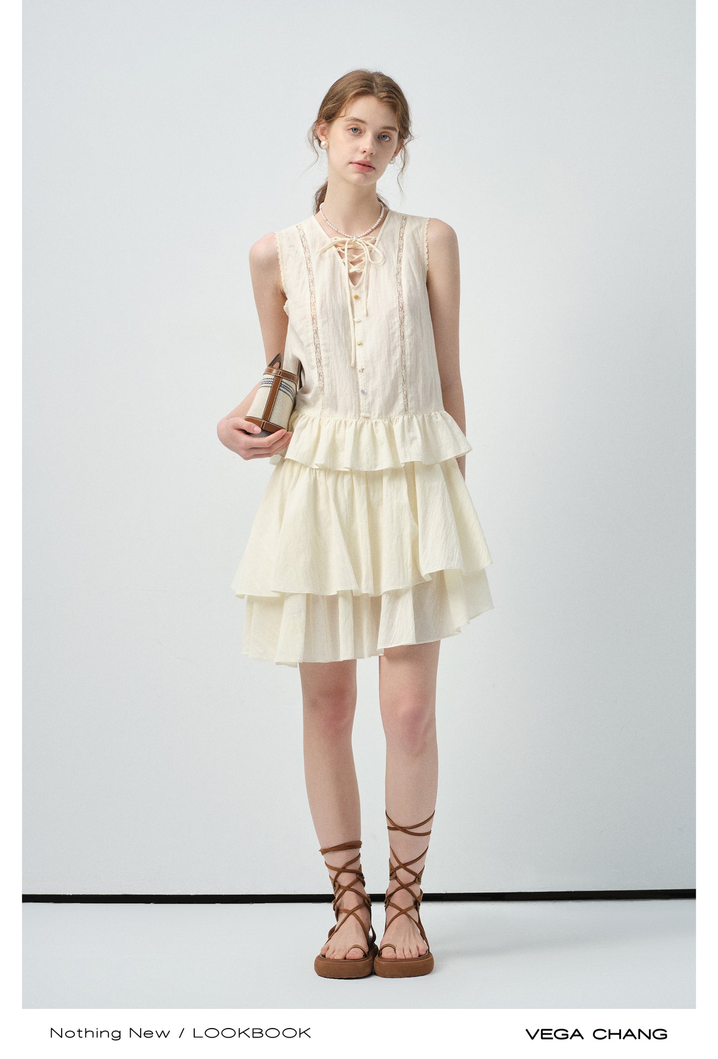 Lace-Up Sleeveless Top & Tiered Skirt