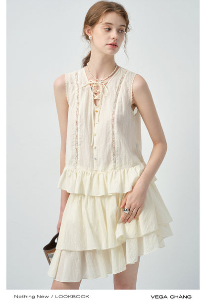 Lace-Up Sleeveless Top & Tiered Skirt