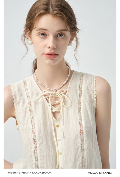 Lace-Up Sleeveless Top & Tiered Skirt