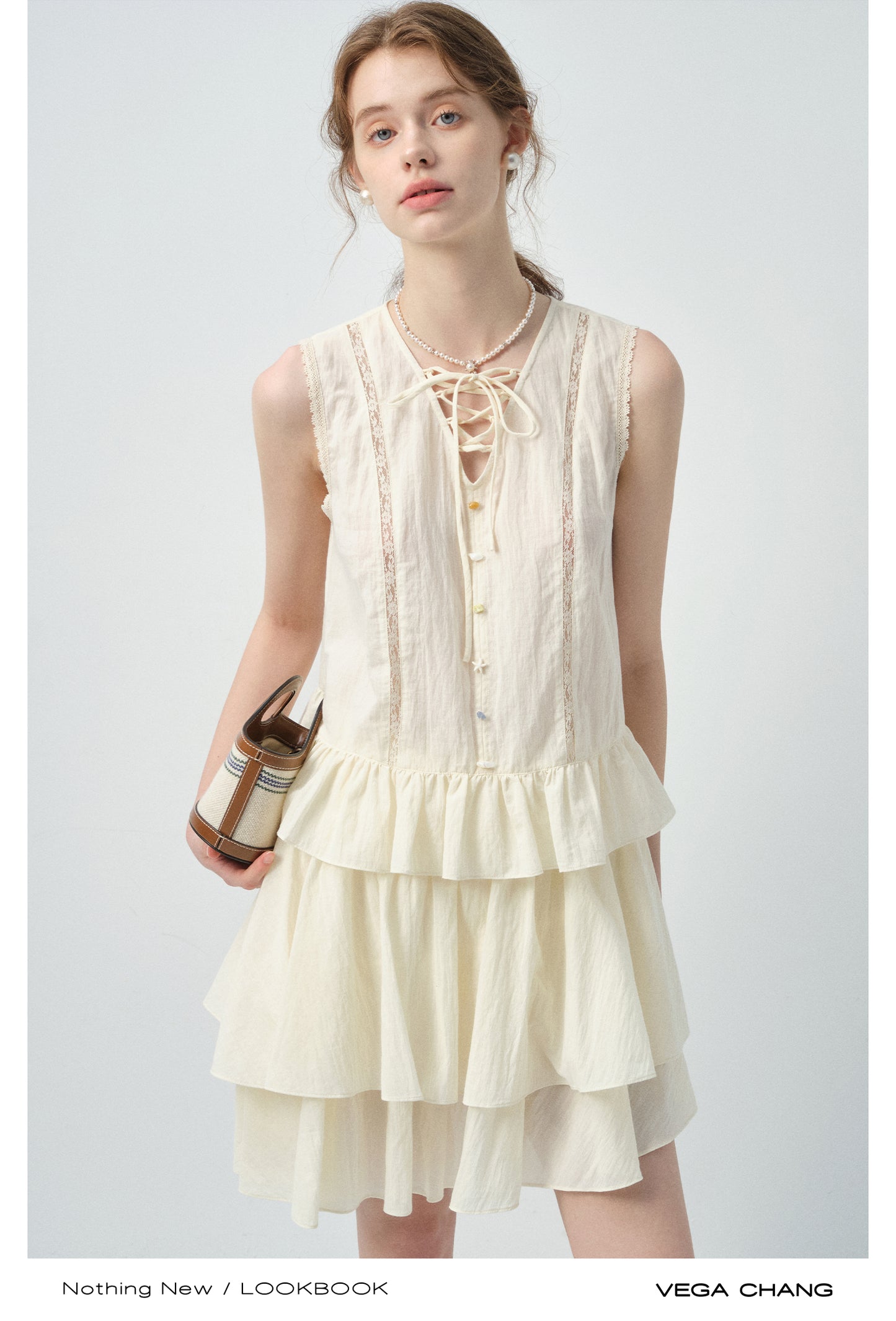 Lace-Up Sleeveless Top & Tiered Skirt