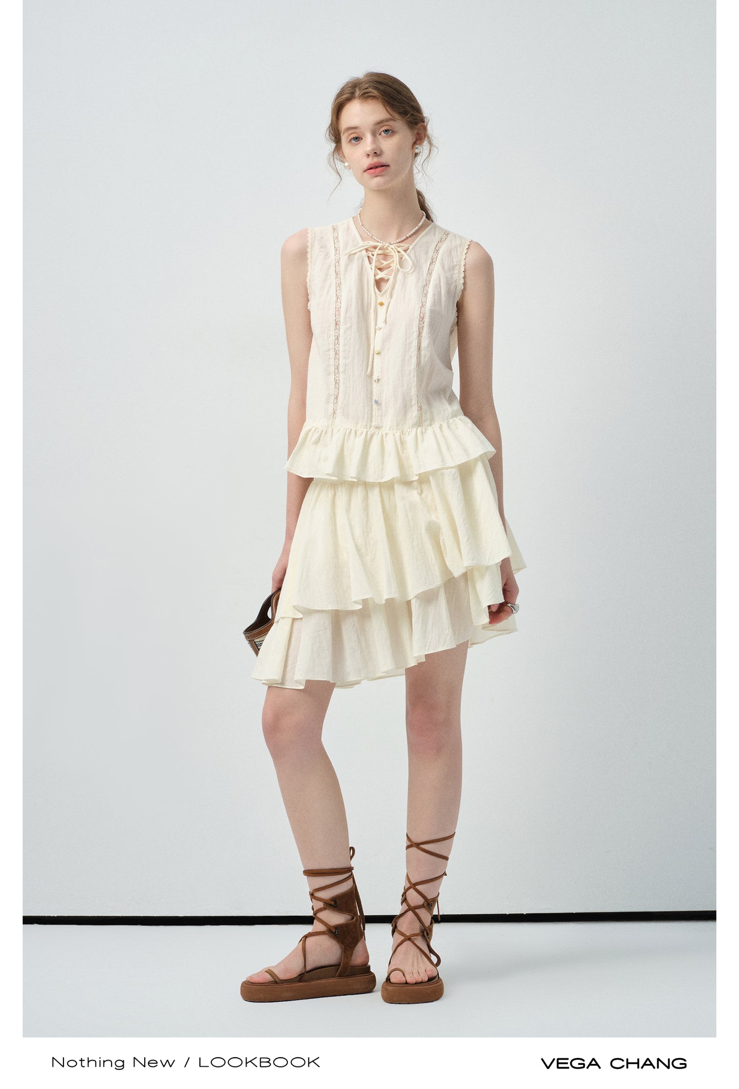 Lace-Up Sleeveless Top & Tiered Skirt