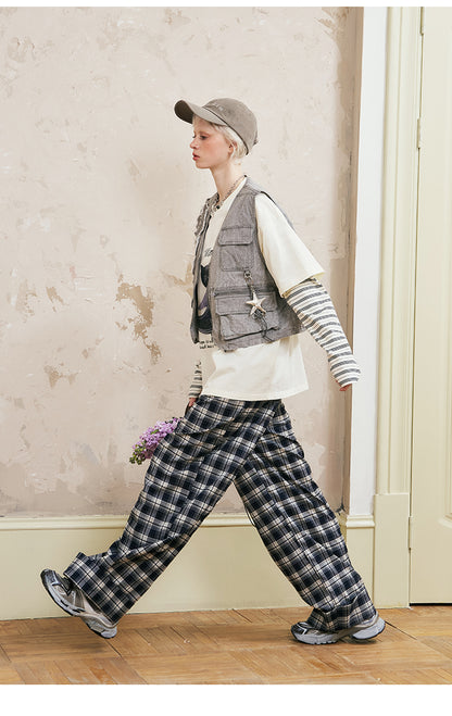 Washed Utility Vest With Flower Patches