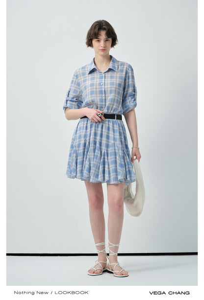 Plaid Ruffled Hem Dress With Strap Sleeves