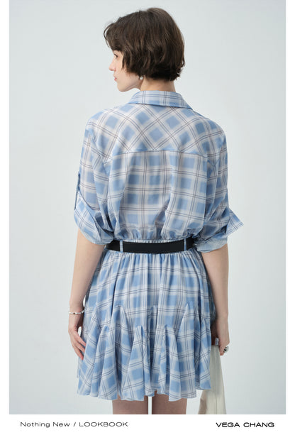 Plaid Ruffled Hem Dress With Strap Sleeves