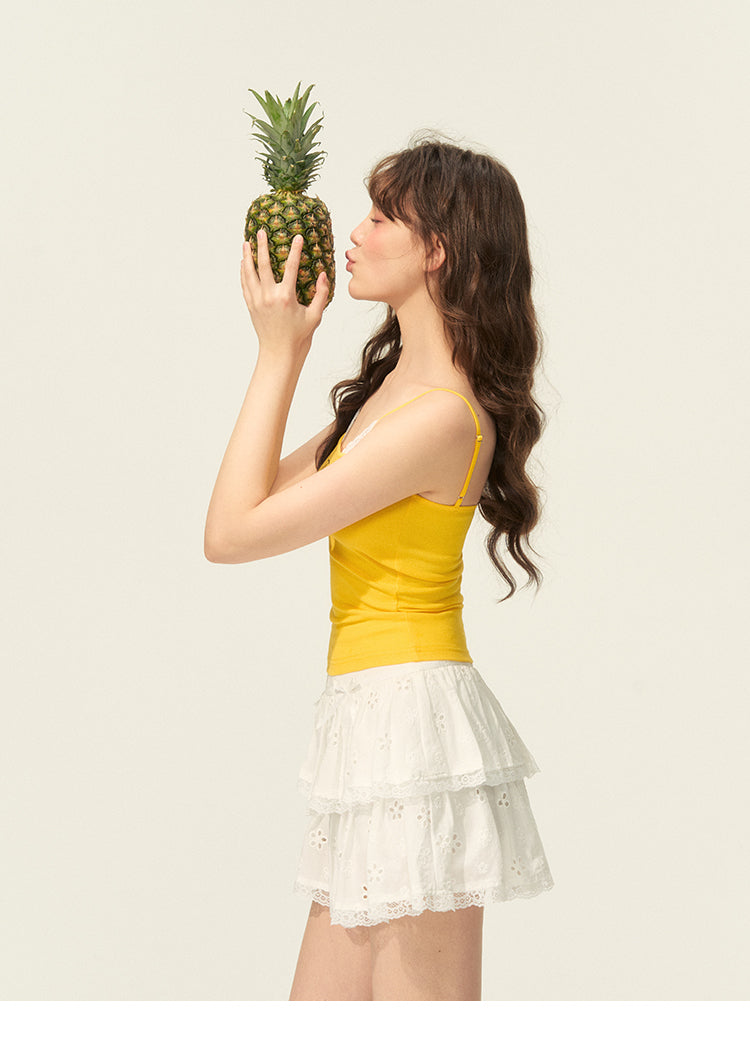 Fitted Camisole With Lace Detail And Letter Print