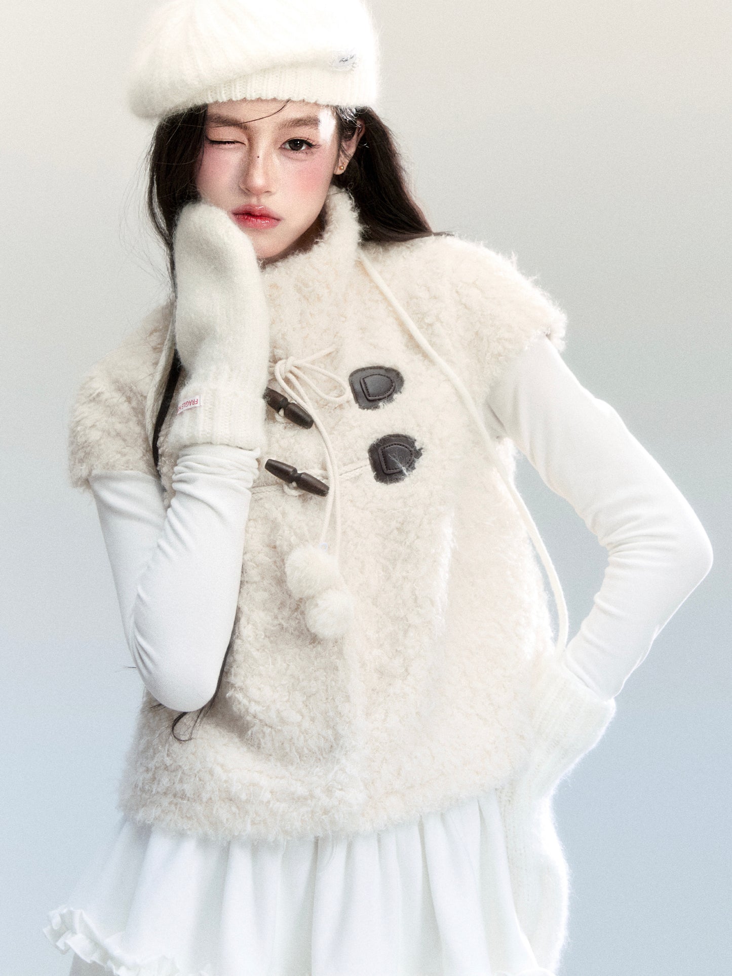 Stand Collar Faux Fur Vest With Short Sleeves