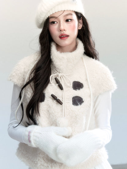 Stand Collar Faux Fur Vest With Short Sleeves