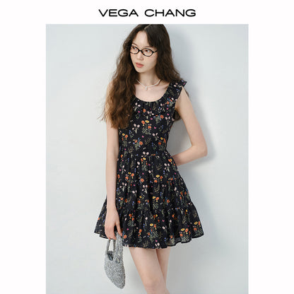 Soft Gathered Mini Dress In Vintage-Style Floral
