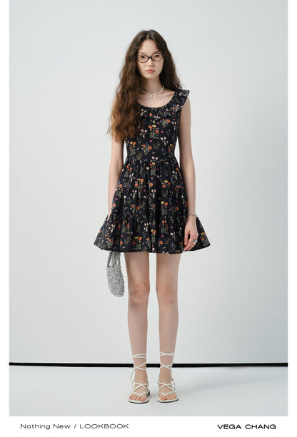 Soft Gathered Mini Dress In Vintage-Style Floral