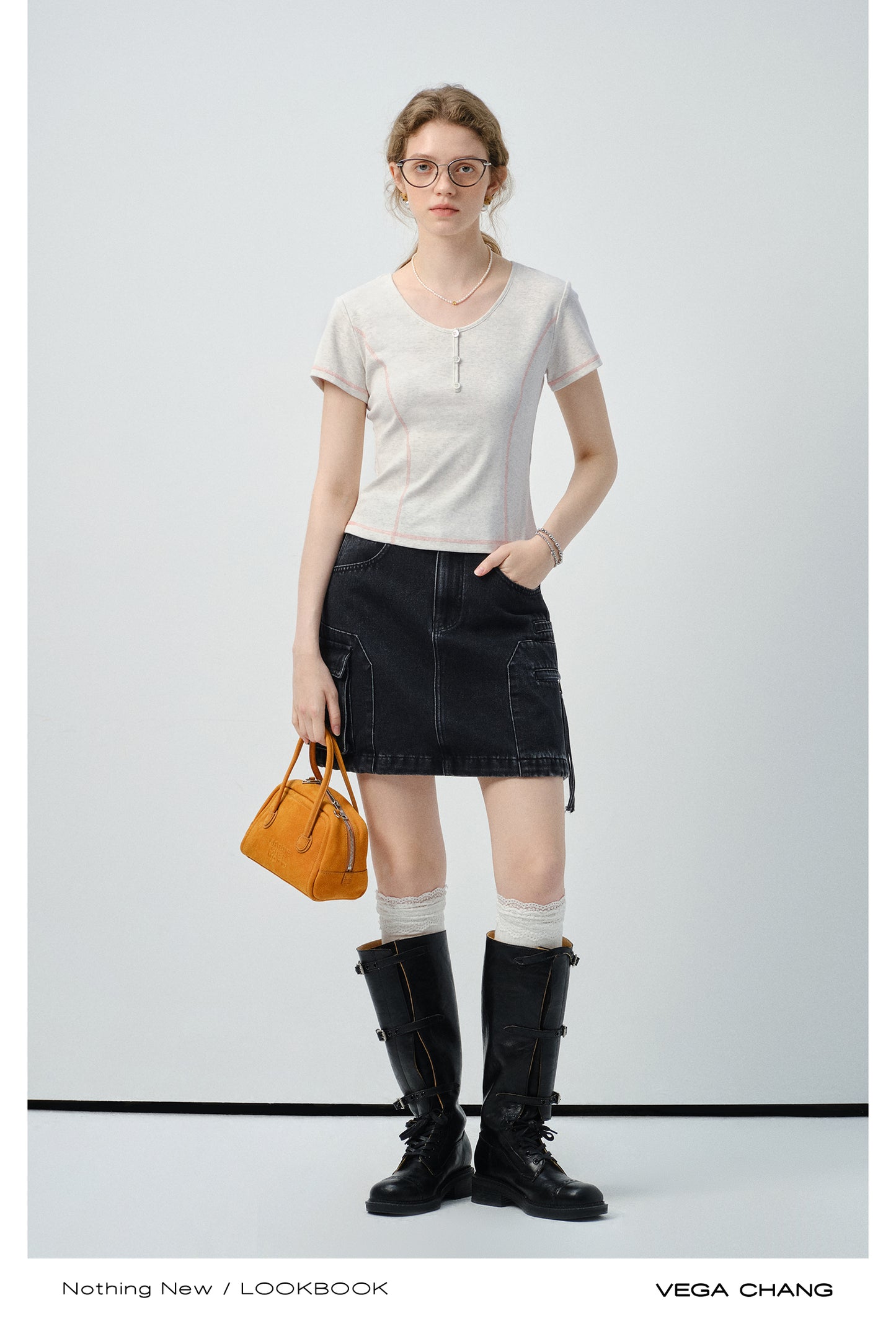Contrast-Stitched Henley Neck T-Shirt