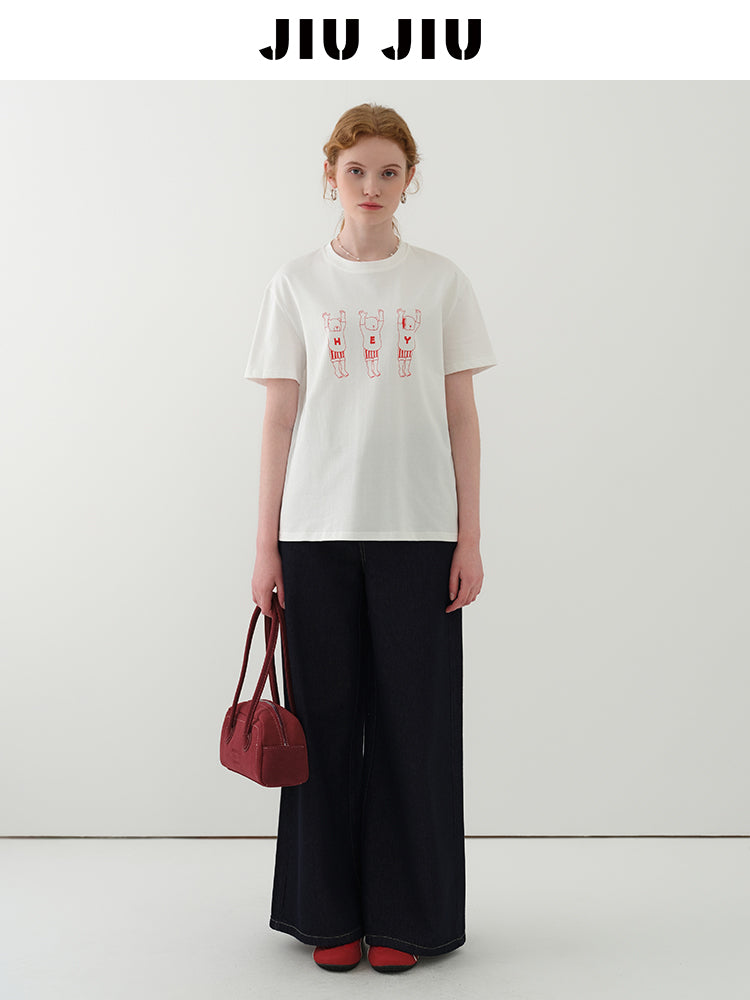 High Waist Wide-Leg Denim Pants With Rope Tie Belt