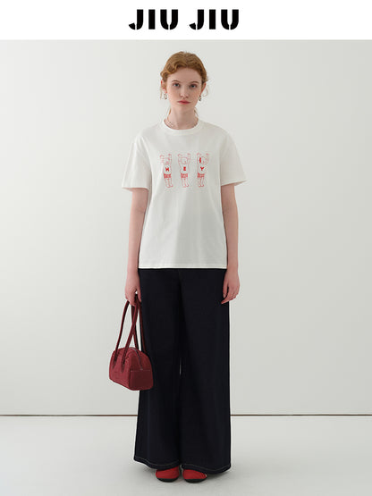 High Waist Wide-Leg Denim Pants With Rope Tie Belt